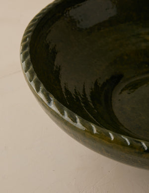 Close up of the inside of the Peony green textural terracotta decorative bowl by Heidi Caillier.