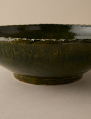 Close up of the Peony green textural terracotta decorative bowl by Heidi Caillier.