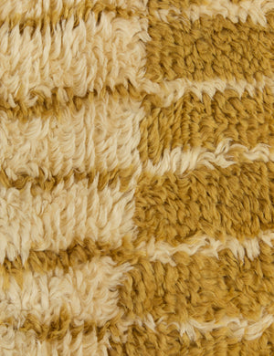 Close up of the Bhari thick organic design hand-knotted wool rug.