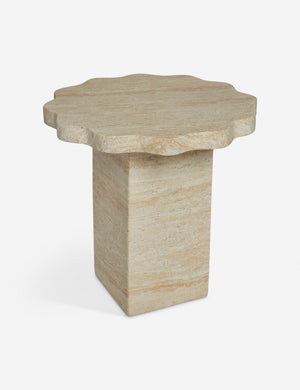 Open Box: Scalloped Indoor / Outdoor Side Table, Beige Marble by Sarah Sherman Samuel