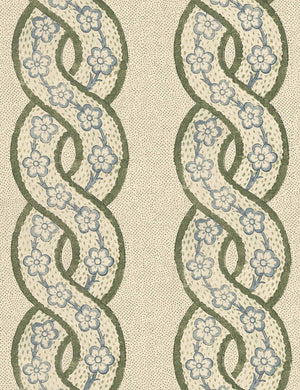 Whitby Tea Stained Linen Fabric Swatch by Nathan Turner, Green and Blue