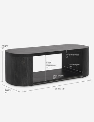 Dimensions on the Luna Oval Coffee Table