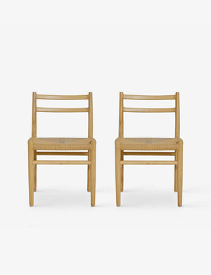 Set of 2 Nicholson slim natural oak wood frame and woven seat dining chairs.