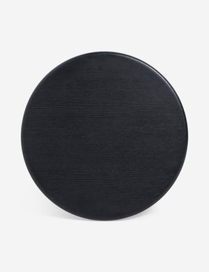 Overhead view of the Olga round modern black oak side table