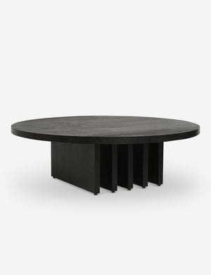 Pentwater black wooden Round Coffee Table by Sarah Sherman Samuel with thick slab-style legs