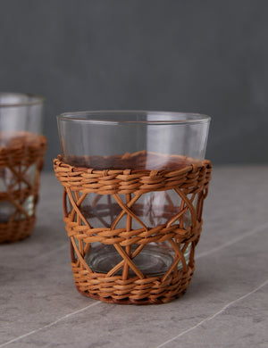 Rattan wrapped Lorrain tumbler glass