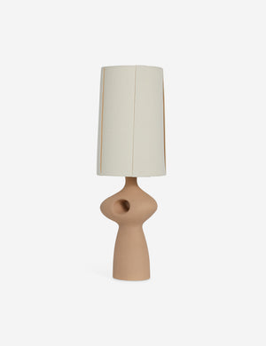 Angled view of the Rhodes sculptural ceramic table lamp.