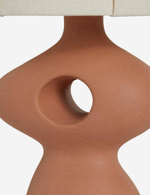 Close up of the base of the Rhodes sculptural ceramic table lamp.
