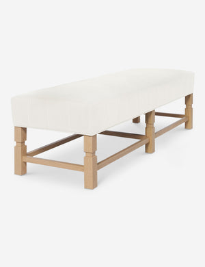 Angled view of the Ambleside Oyster white linen bench
