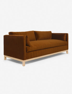 Angled view of the Cognac Velvet Hollingworth Sofa