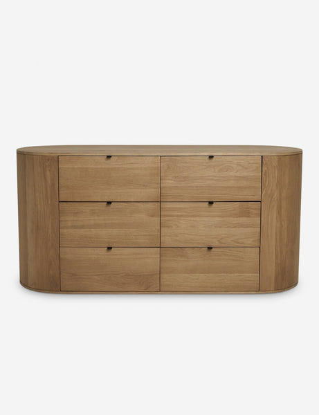 | Kono 6-drawer curved oak wide dresser.