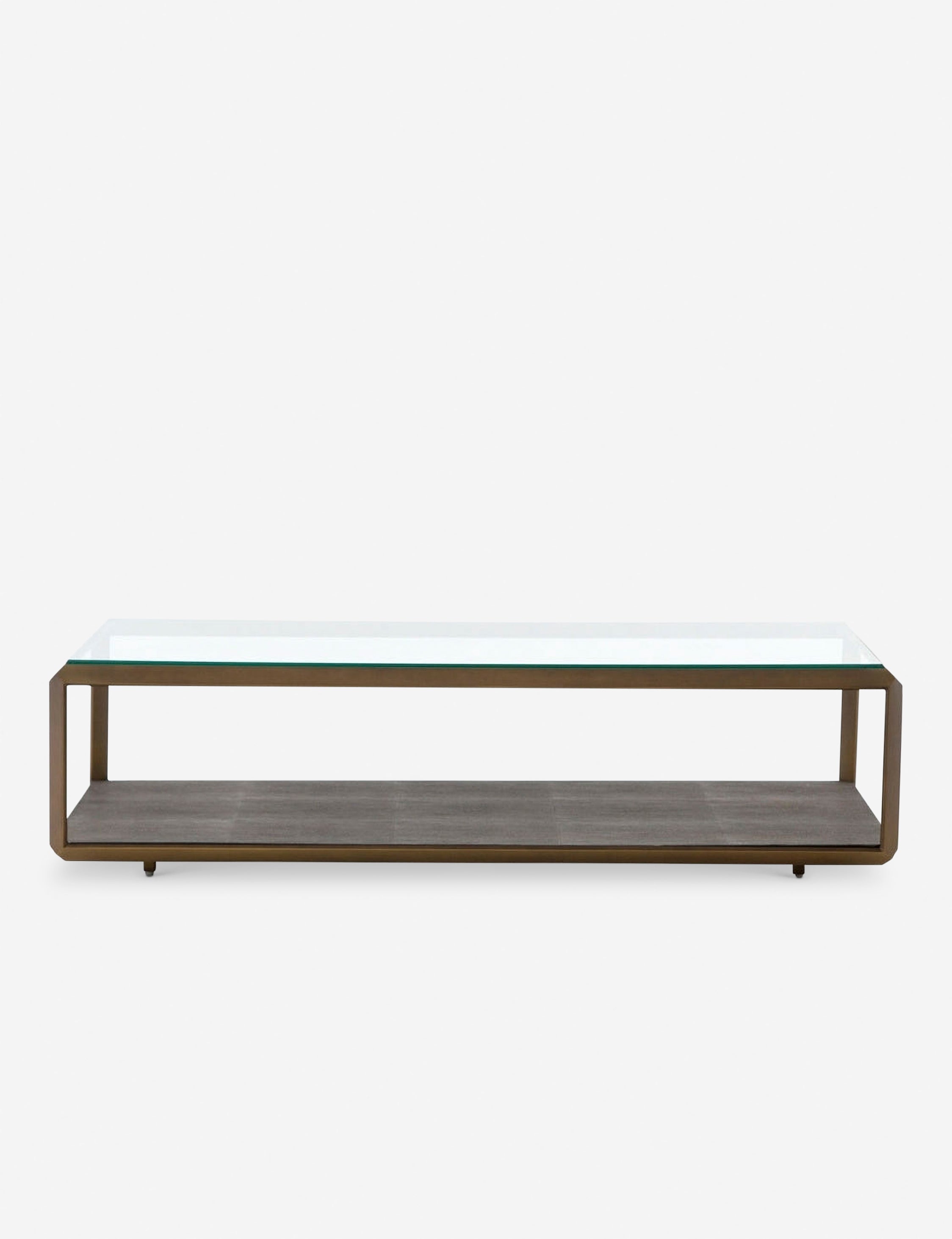 | Eryn shadow-box style Coffee Table with a clear glass top and oiled-bronze frame
