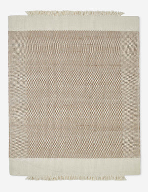 Joelle hand woven flatweave white and rust orange checkerboard rug with an asymmetric fringe