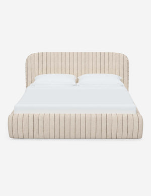 Nabiha upholstered Natural Stripe platform bed with a rounded headboard