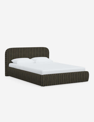 Angled view of the Nabiha Peppercorn Stripe platform bed