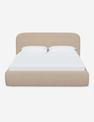 Nabiha upholstered Natural Linen platform bed with a rounded headboard