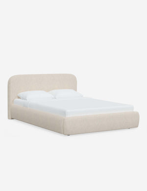Angled view of the Nabiha Talc Linen platform bed