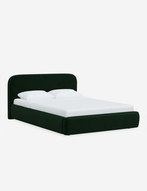 Angled view of the Nabiha Emerald Velvet platform bed