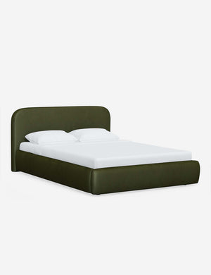 Angled view of the Nabiha Pine Velvet platform bed
