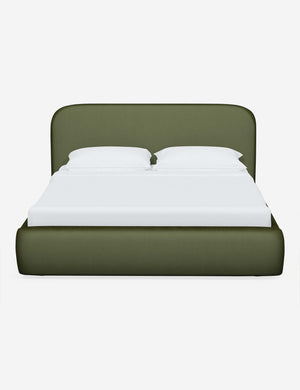 Nabiha upholstered Pine Velvet platform bed with a rounded headboard