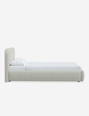 Side of the Nabiha White Boucle platform bed