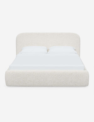 Nabiha upholstered Cream Sherpa platform bed with a rounded headboard