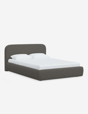 Angled view of the Nabiha Charcoal Linen platform bed