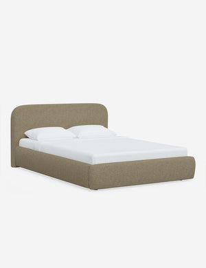 Angled view of the Nabiha Pebble Linen platform bed