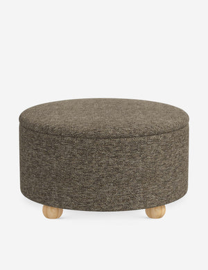 Kamila Granite Gray Performance Basketweave 34-inch round ottoman with storage space and pinewood feet
