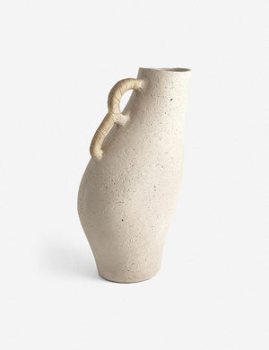 Pisa natural toned organic vase with rattan wrapped handles