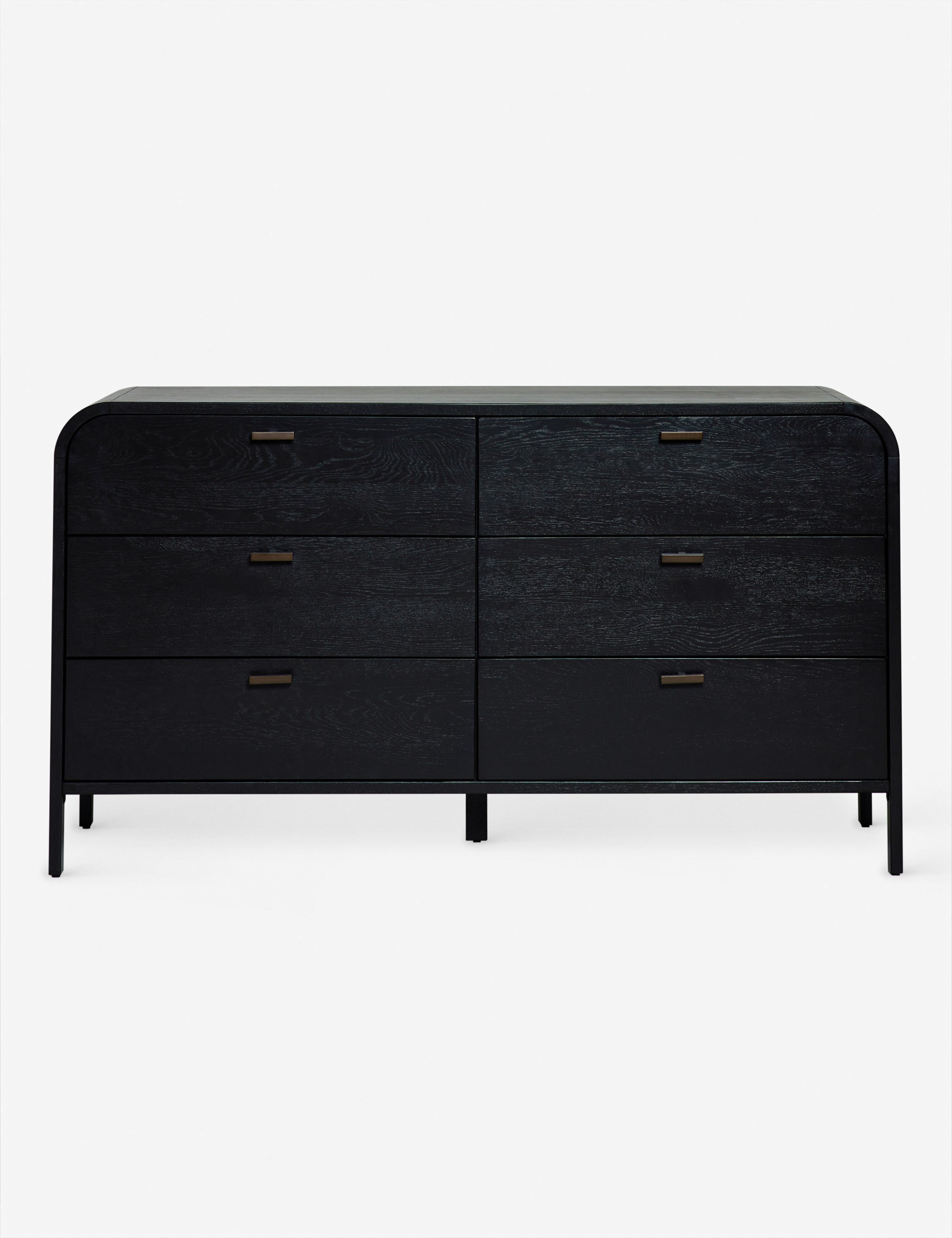 #color::black | Brooke black oak 6-drawer rounded dresser with iron drawer pulls