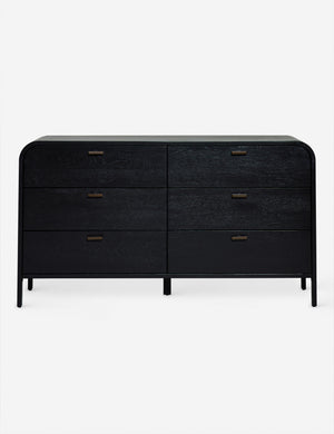 Brooke black oak 6-drawer rounded dresser with iron drawer pulls