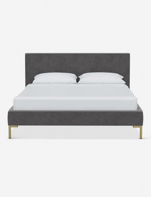 Deva Steel Velvet platform bed with gold legs