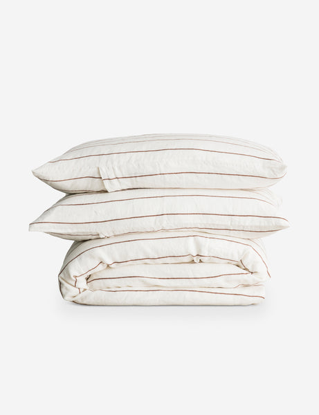 #color::cedar-stripe #size::queen #size::king | European Flax Linen cedar orange striped Duvet Set by Cultiver