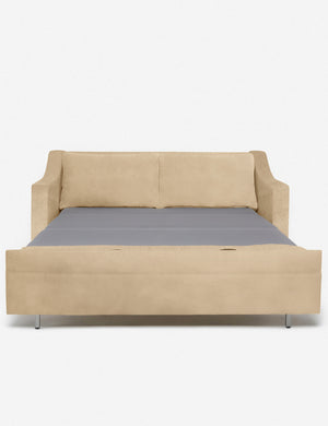 Coniston Brie Velvet Sleeper Sofa with the bed pulled out