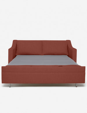 Coniston Terracotta Linen Sleeper Sofa with the bed pulled out