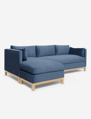 Left angled view of the Hollingworth Harbor Blue Velvet sectional sofa