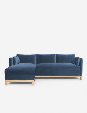 Hollingworth left facing Harbor Blue Velvet Sectional Sofa by Ginny Macdonald