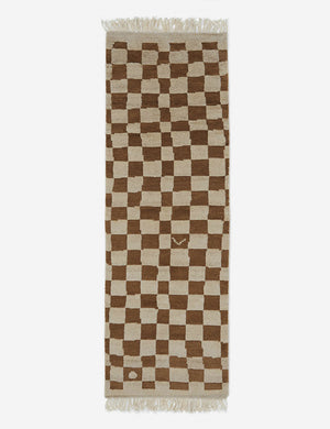 Irregular ochre checkerboard runner rug by Sarah Sherman Samuel