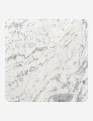 Overhead view of Cato solid marble square coffee table in white marble