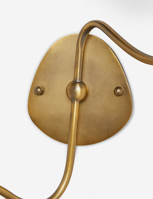 Close up of the wall mount of the Magdalene brass double sconce