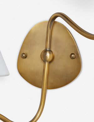 Close up of the wall mount of the Magdalene brass double sconce