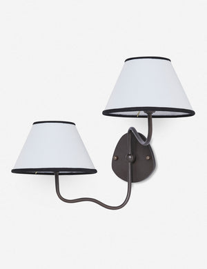 Angled view of the Magdalene black double sconce