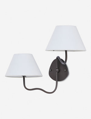 Angled view of the Magdalene black double sconce