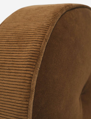 Close up of the piped edges and ribbed siding on the Velvet Disc amber Pillow by Sarah Sherman Samuel