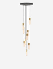#color::brass | Basalt slender hexagonal 9-light pendant light by tala with brass hardware