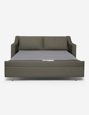 Coniston Loden Gray Linen Sleeper Sofa with the bed pulled out
