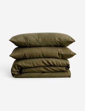 European Flax Linen olive green Duvet Set by Cultiver