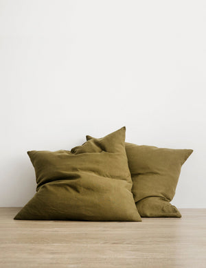 Set of two european flax linen olive green pillowcases by cultiver