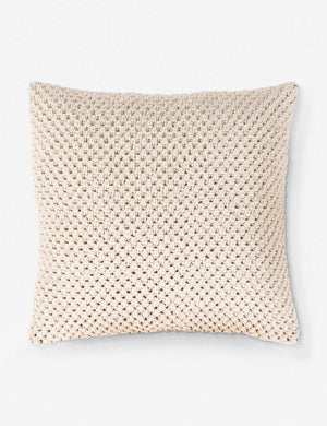 Henna beige throw pillow with crocheted design